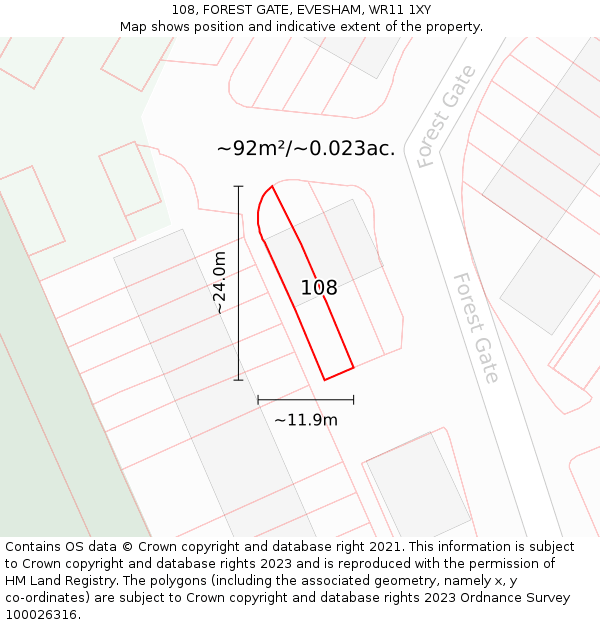 108, FOREST GATE, EVESHAM, WR11 1XY: Plot and title map