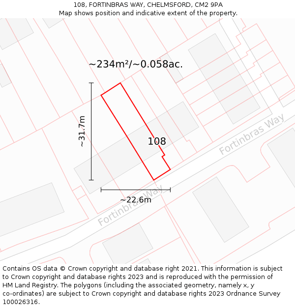 108, FORTINBRAS WAY, CHELMSFORD, CM2 9PA: Plot and title map
