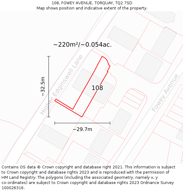 108, FOWEY AVENUE, TORQUAY, TQ2 7SD: Plot and title map