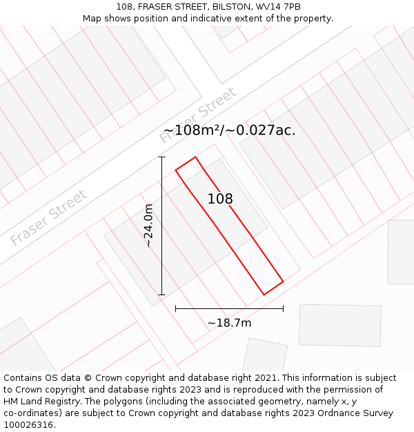 108, FRASER STREET, BILSTON, WV14 7PB: Plot and title map
