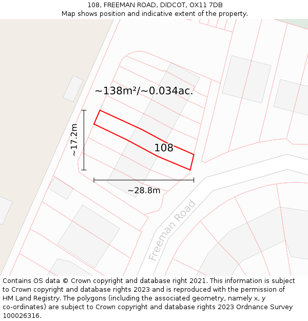 108, FREEMAN ROAD, DIDCOT, OX11 7DB: Plot and title map