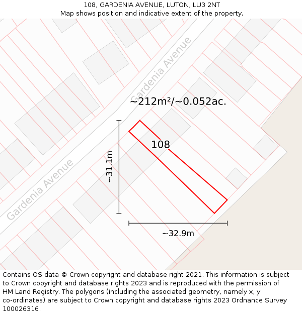 108, GARDENIA AVENUE, LUTON, LU3 2NT: Plot and title map