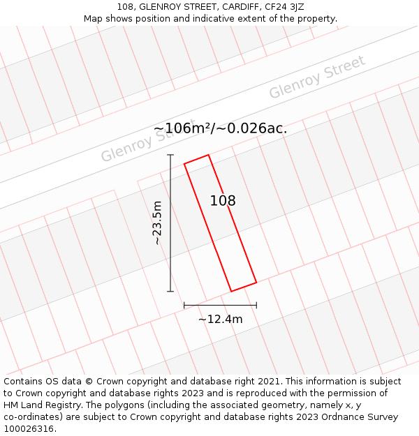 108, GLENROY STREET, CARDIFF, CF24 3JZ: Plot and title map