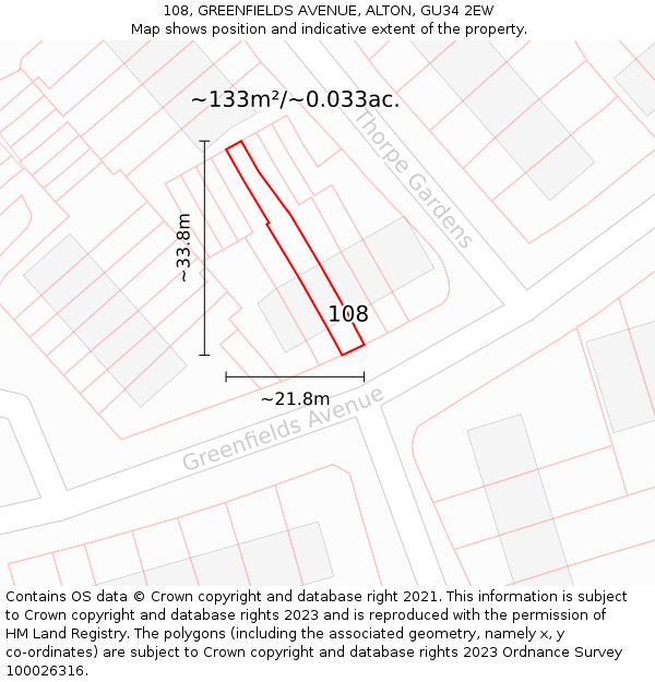 108, GREENFIELDS AVENUE, ALTON, GU34 2EW: Plot and title map