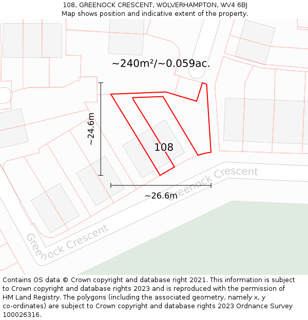 108, GREENOCK CRESCENT, WOLVERHAMPTON, WV4 6BJ: Plot and title map