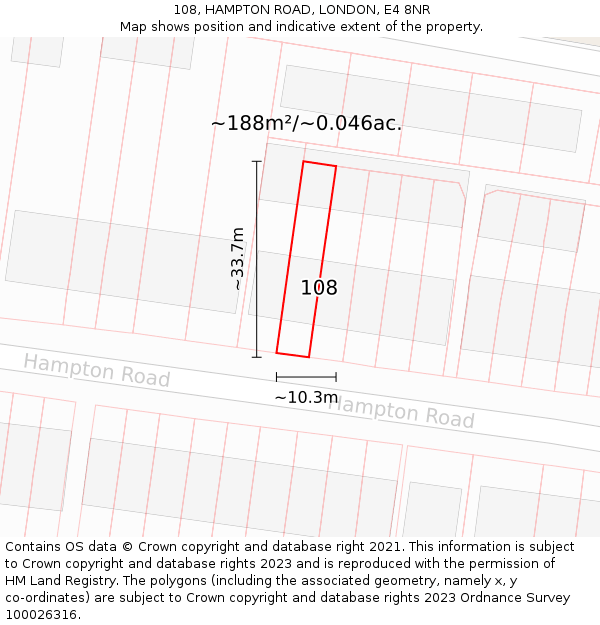 108, HAMPTON ROAD, LONDON, E4 8NR: Plot and title map