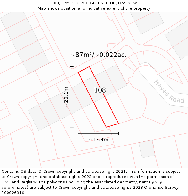 108, HAYES ROAD, GREENHITHE, DA9 9DW: Plot and title map