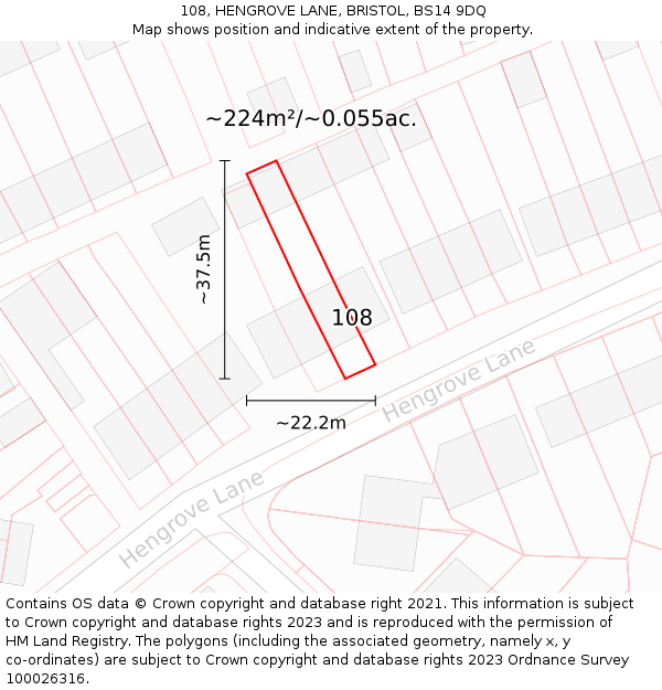 108, HENGROVE LANE, BRISTOL, BS14 9DQ: Plot and title map