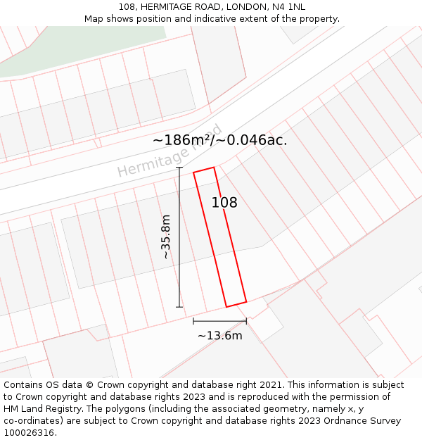 108, HERMITAGE ROAD, LONDON, N4 1NL: Plot and title map