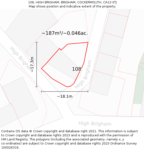 108, HIGH BRIGHAM, BRIGHAM, COCKERMOUTH, CA13 0TJ: Plot and title map