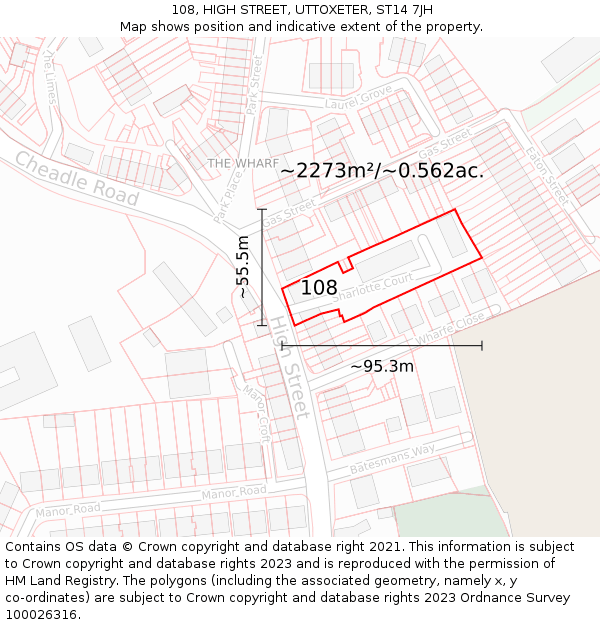 108, HIGH STREET, UTTOXETER, ST14 7JH: Plot and title map