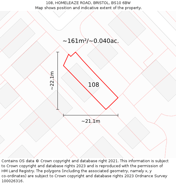 108, HOMELEAZE ROAD, BRISTOL, BS10 6BW: Plot and title map