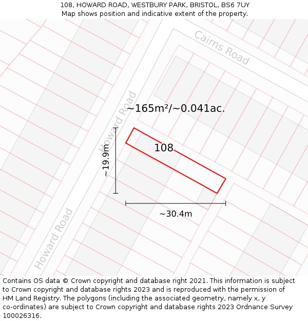 108, HOWARD ROAD, WESTBURY PARK, BRISTOL, BS6 7UY: Plot and title map