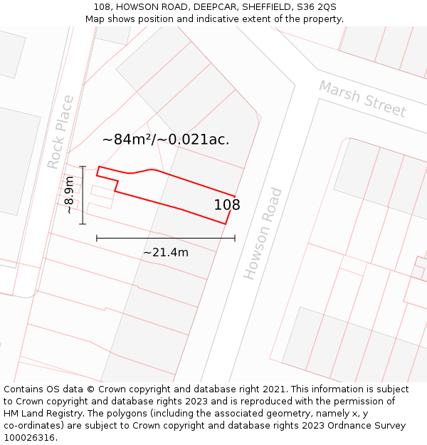 108, HOWSON ROAD, DEEPCAR, SHEFFIELD, S36 2QS: Plot and title map