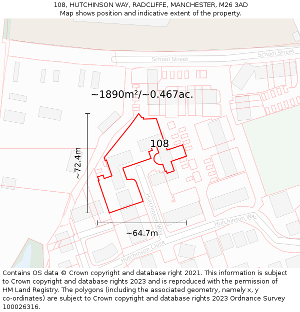 108, HUTCHINSON WAY, RADCLIFFE, MANCHESTER, M26 3AD: Plot and title map