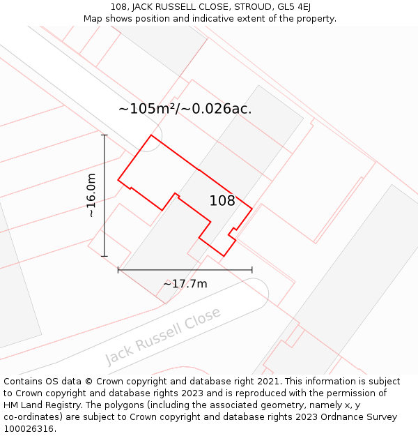 108, JACK RUSSELL CLOSE, STROUD, GL5 4EJ: Plot and title map