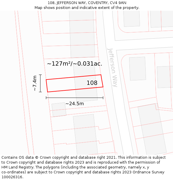 108, JEFFERSON WAY, COVENTRY, CV4 9AN: Plot and title map
