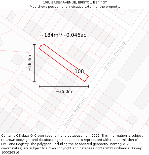 108, JERSEY AVENUE, BRISTOL, BS4 4QY: Plot and title map