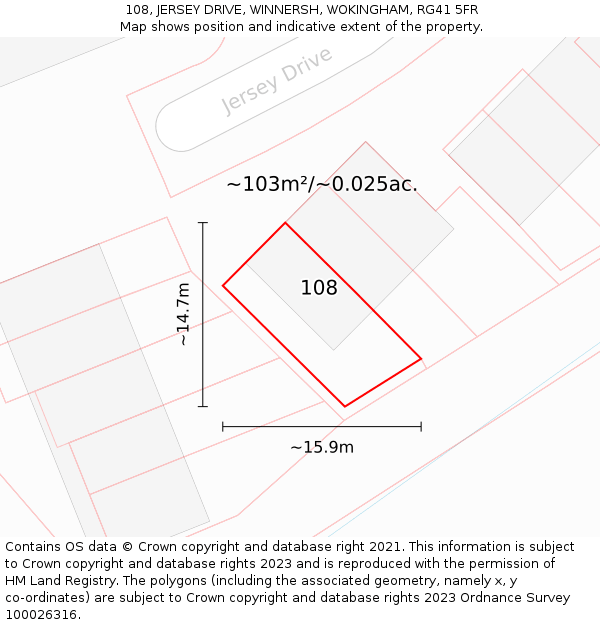 108, JERSEY DRIVE, WINNERSH, WOKINGHAM, RG41 5FR: Plot and title map