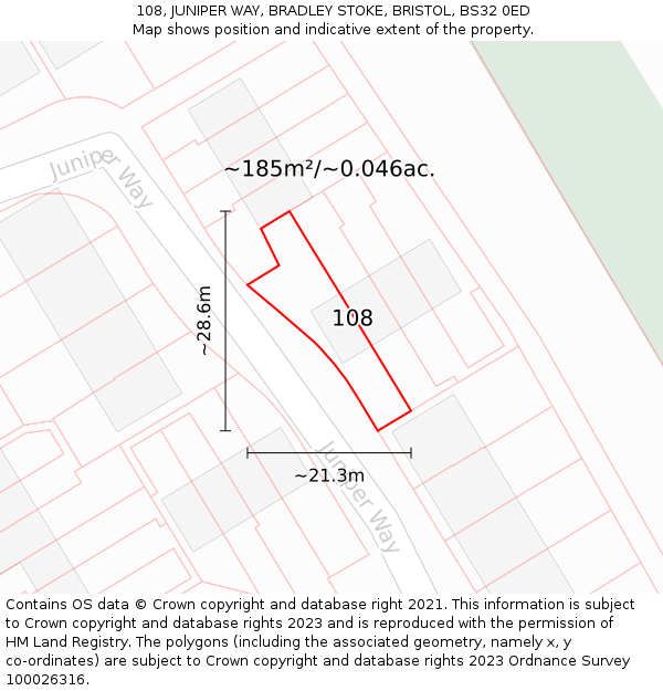 108, JUNIPER WAY, BRADLEY STOKE, BRISTOL, BS32 0ED: Plot and title map