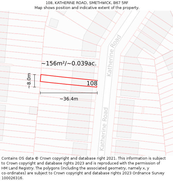 108, KATHERINE ROAD, SMETHWICK, B67 5RF: Plot and title map