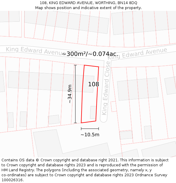 108, KING EDWARD AVENUE, WORTHING, BN14 8DQ: Plot and title map