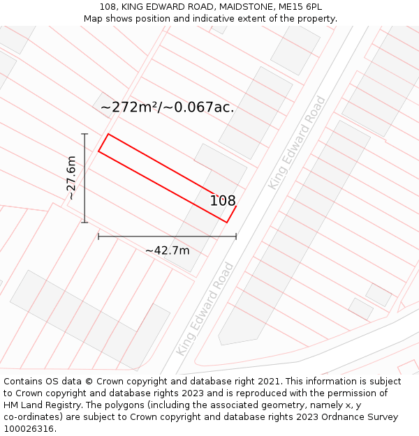 108, KING EDWARD ROAD, MAIDSTONE, ME15 6PL: Plot and title map