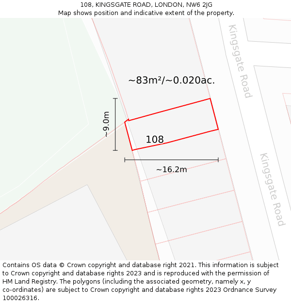 108, KINGSGATE ROAD, LONDON, NW6 2JG: Plot and title map