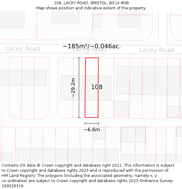 108, LACEY ROAD, BRISTOL, BS14 8NB: Plot and title map