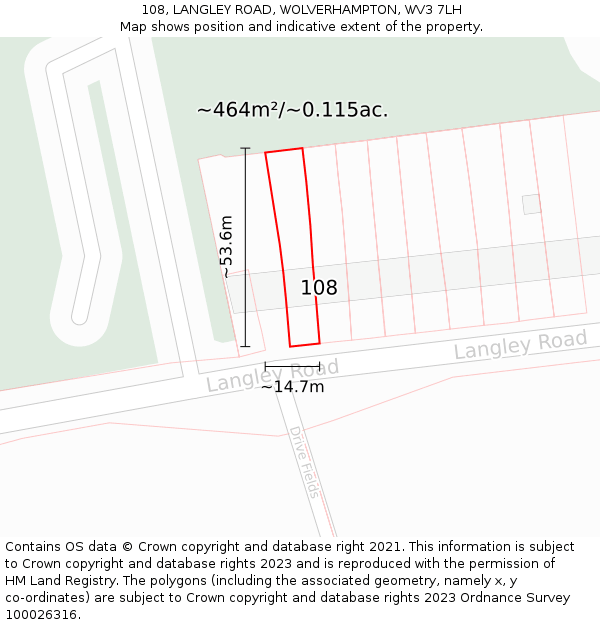 108, LANGLEY ROAD, WOLVERHAMPTON, WV3 7LH: Plot and title map
