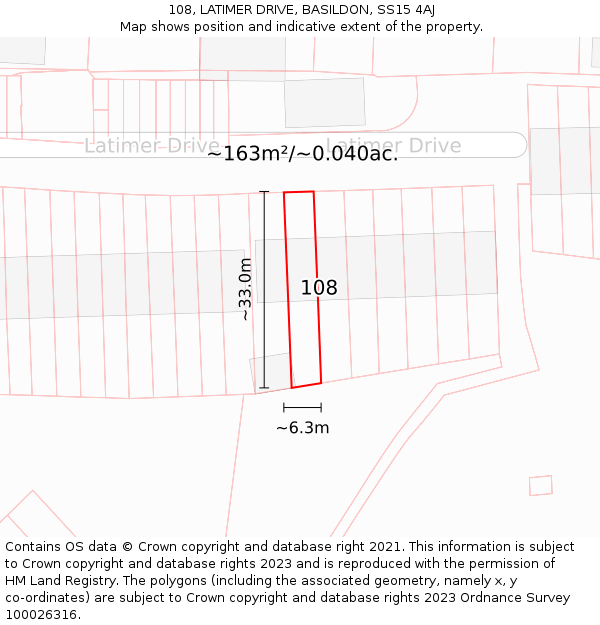 108, LATIMER DRIVE, BASILDON, SS15 4AJ: Plot and title map