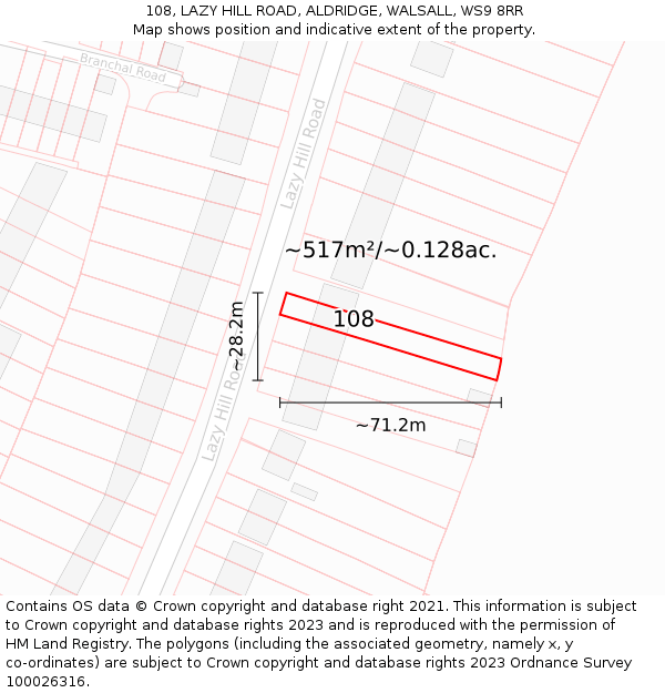 108, LAZY HILL ROAD, ALDRIDGE, WALSALL, WS9 8RR: Plot and title map