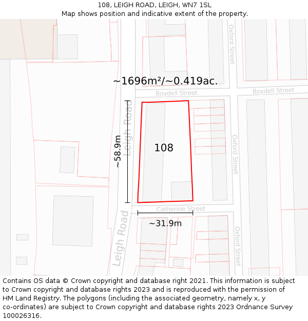 108, LEIGH ROAD, LEIGH, WN7 1SL: Plot and title map
