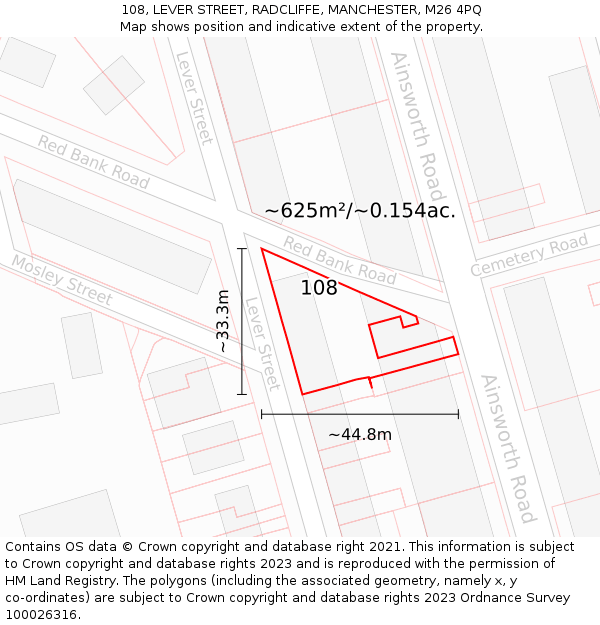 108, LEVER STREET, RADCLIFFE, MANCHESTER, M26 4PQ: Plot and title map