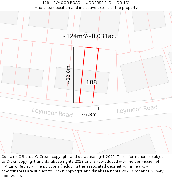 108, LEYMOOR ROAD, HUDDERSFIELD, HD3 4SN: Plot and title map