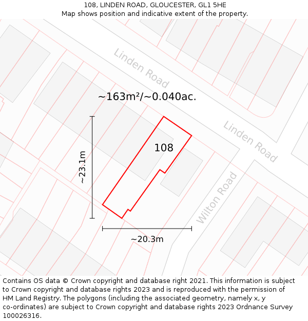 108, LINDEN ROAD, GLOUCESTER, GL1 5HE: Plot and title map