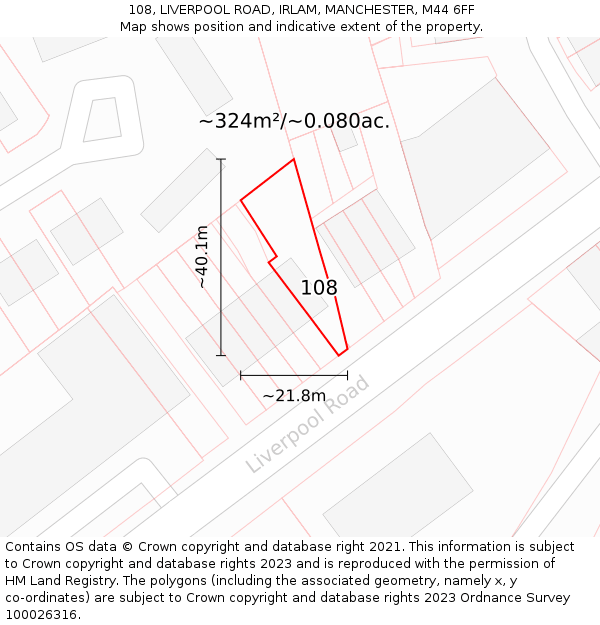 108, LIVERPOOL ROAD, IRLAM, MANCHESTER, M44 6FF: Plot and title map