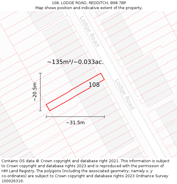 108, LODGE ROAD, REDDITCH, B98 7BP: Plot and title map