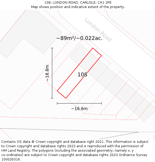 108, LONDON ROAD, CARLISLE, CA1 2PE: Plot and title map