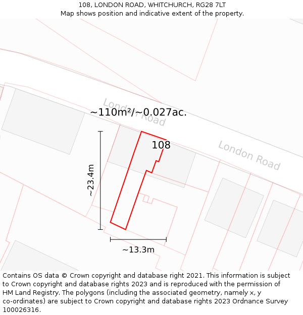 108, LONDON ROAD, WHITCHURCH, RG28 7LT: Plot and title map