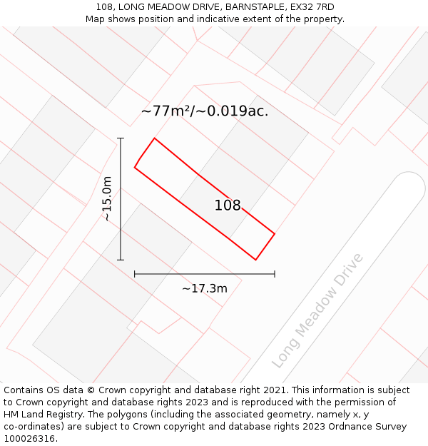 108, LONG MEADOW DRIVE, BARNSTAPLE, EX32 7RD: Plot and title map