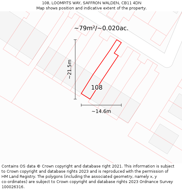 108, LOOMPITS WAY, SAFFRON WALDEN, CB11 4DN: Plot and title map