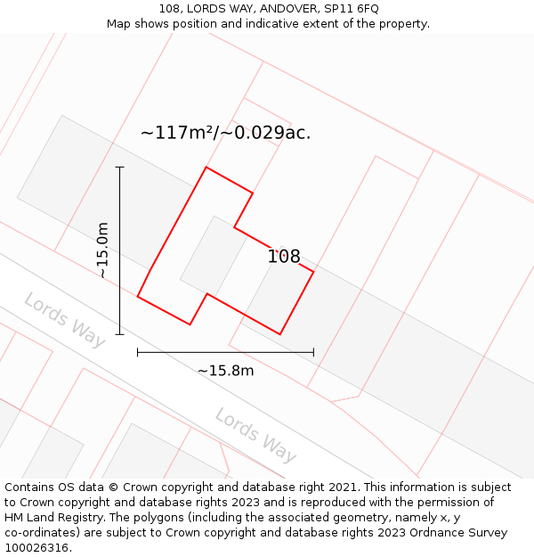 108, LORDS WAY, ANDOVER, SP11 6FQ: Plot and title map