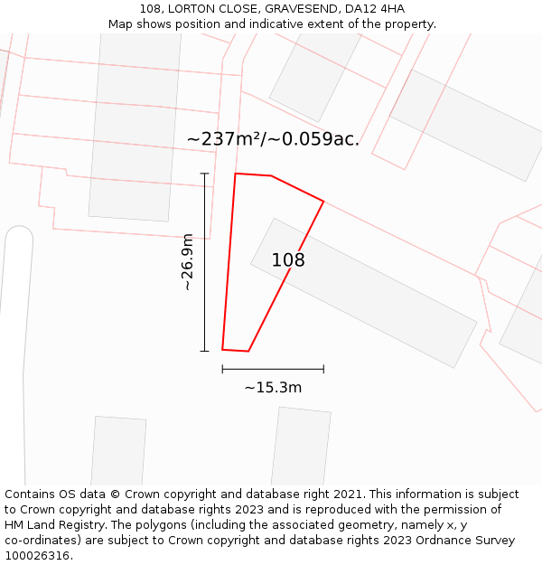 108, LORTON CLOSE, GRAVESEND, DA12 4HA: Plot and title map