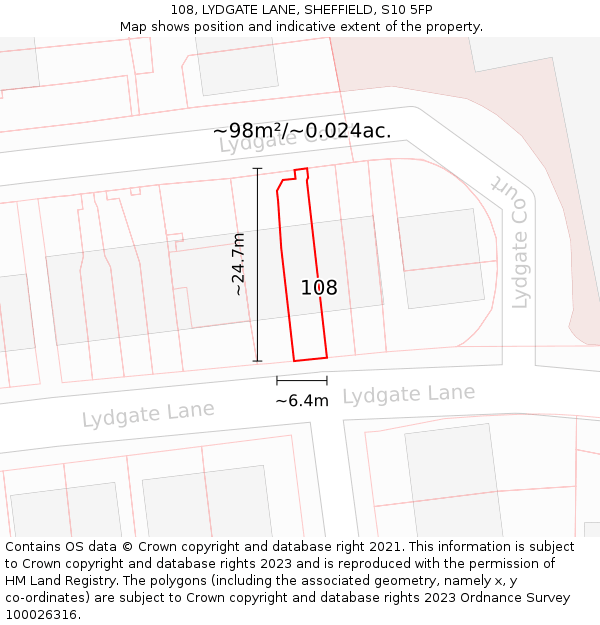 108, LYDGATE LANE, SHEFFIELD, S10 5FP: Plot and title map