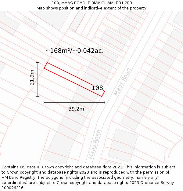 108, MAAS ROAD, BIRMINGHAM, B31 2PR: Plot and title map