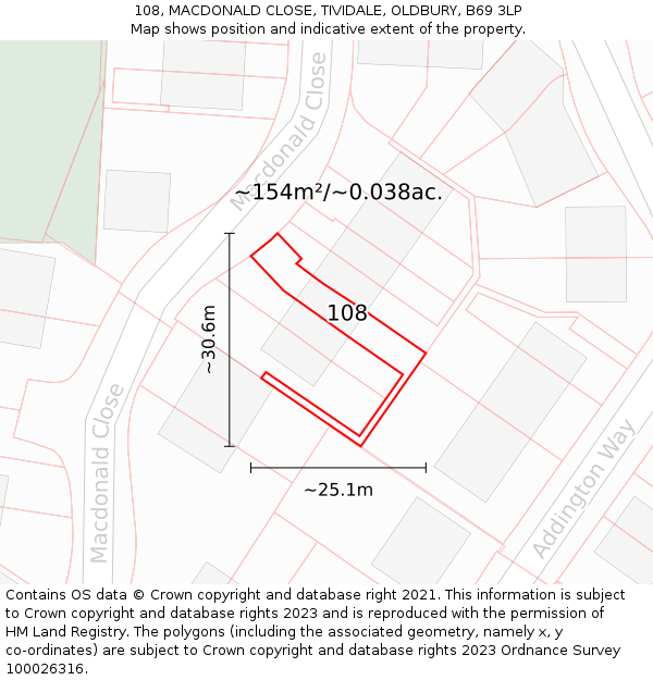 108, MACDONALD CLOSE, TIVIDALE, OLDBURY, B69 3LP: Plot and title map