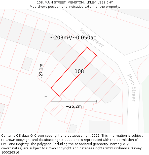 108, MAIN STREET, MENSTON, ILKLEY, LS29 6HY: Plot and title map