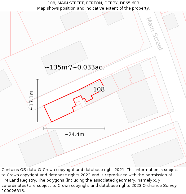 108, MAIN STREET, REPTON, DERBY, DE65 6FB: Plot and title map