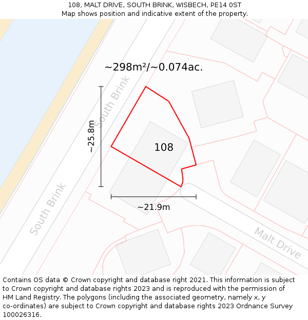 108, MALT DRIVE, SOUTH BRINK, WISBECH, PE14 0ST: Plot and title map